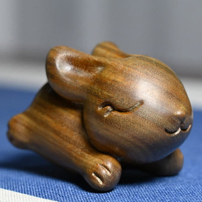 Buddha Stones Green Sandalwood Small Mini Cute Rabbit Bunny Peace Decorations Decorations BS 4