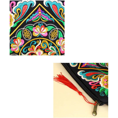 Buddha Stones Dragon Butterfly Cosmos Flower Embroidery Wallet Shopping Purse Purse BS 14