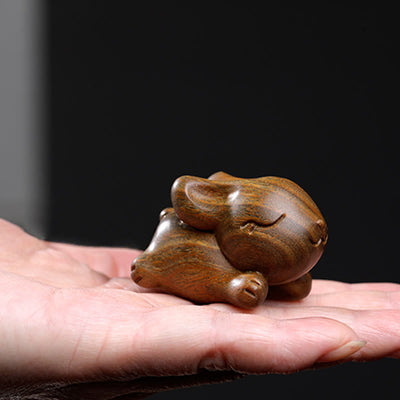 Buddha Stones Green Sandalwood Small Mini Cute Rabbit Bunny Peace Decorations Decorations BS 17