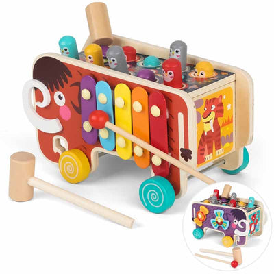 Fidtoy 5-in-1 Wooden Hammer Activity Toy for Toddlers | Hand-Eye Coordination & Cognitive Skills