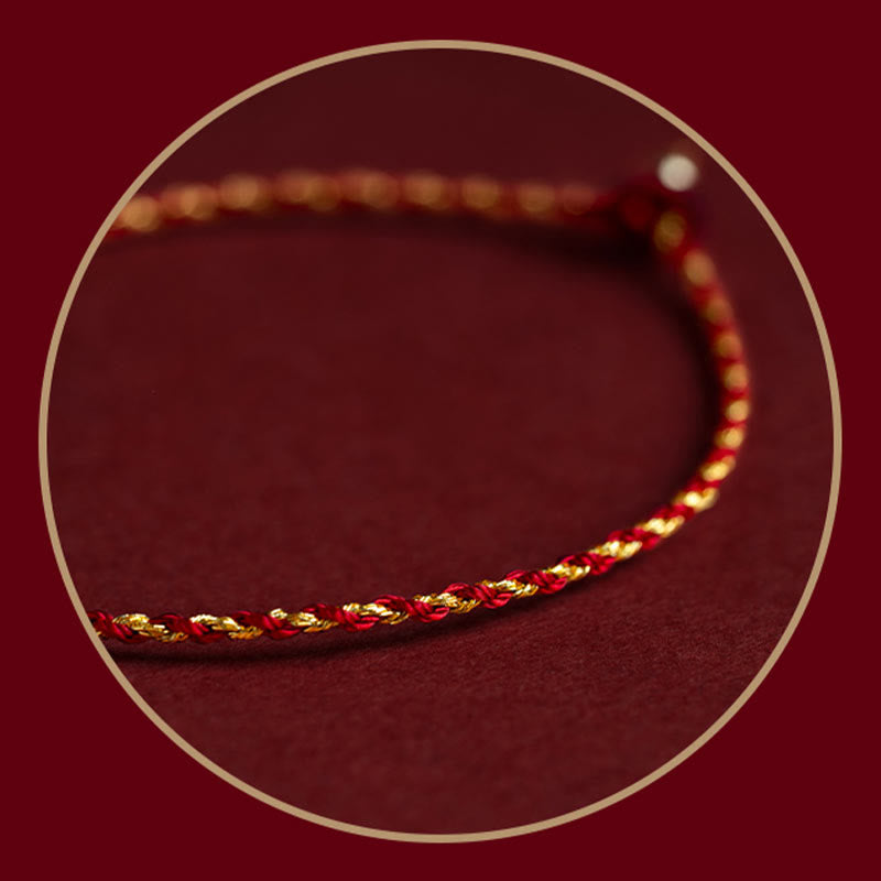 Buddha Stones 14K Gold Plated Handmade Red Gold Rope King Kong Knot Braided Luck Bracelet Bracelet BS 8