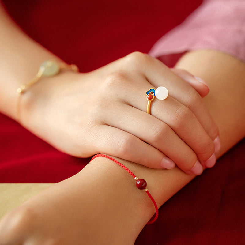 White Jade Auspicious Cloud Blessing Luck Ring Rings BS 2