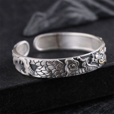 Foviel 999 Sterling Silver Dragon Strength Protection Bracelet Bangle