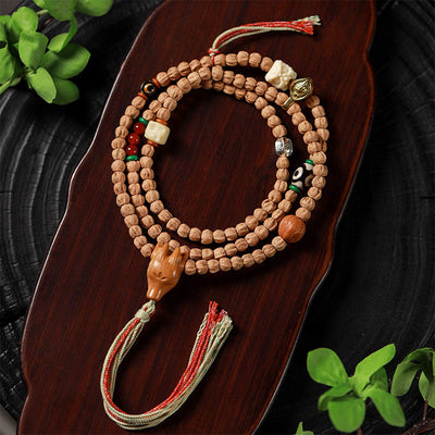 Buddha Stones 108 Beads Bodhi Seed Red Agate Deer Head Wisdom Mala Bracelet Mala Bracelet BS 6