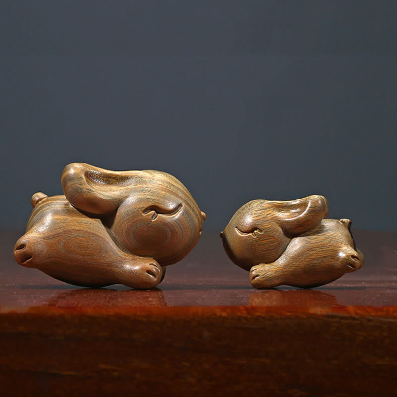 Buddha Stones Green Sandalwood Small Mini Cute Rabbit Bunny Peace Decorations Decorations BS 12