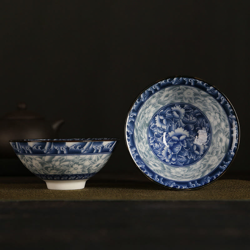 Buddha Stones Flowers Fu Character Mountains Lotus Cherry Blossoms Ceramic Teacup Kung Fu Tea Cup Cup BS Blue And White Porcelain 8.5cm*4cm*90ml