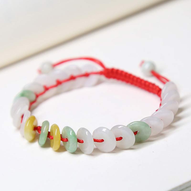 Buddha Stones Round Jade Lucky Red String Weave Bracelet Bracelet BS 3