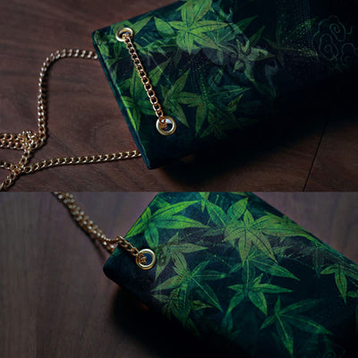 Buddha Stones Small Maple Leaf Persimmon Metal Chain Crossbody Bag Shoulder Bag Cellphone Bag Handbags BS 4