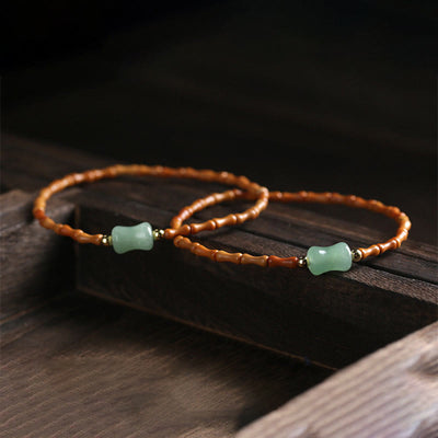 Buddha Stones Natural Olive Pit Green Aventurine Bamboo Pattern Luck Bracelet Bracelet BS 9