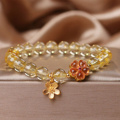 Buddha Stones Natural Citrine Flower Charm Prosperity Protection Bracelet Bracelet BS Citrine(Wrist Circumference 14-16cm)