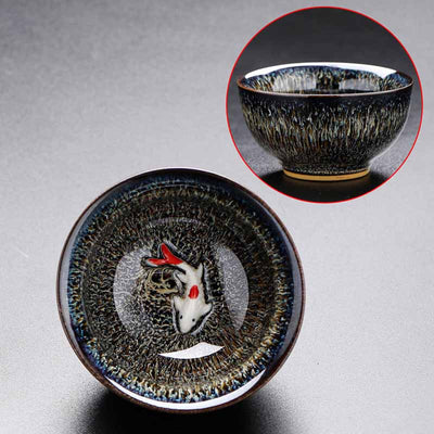 Buddha Stones Small Koi Fish Kiln Change Chinese Jianzhan Ceramic Teacup Kung Fu Tea Cup 60ml Jian Zhan Tea Cup BS Gray 7.3cm*4cm*60ml