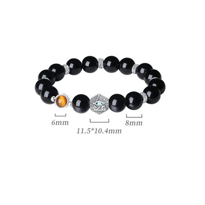 Foviel 925 Sterling Silver Black Obsidian Tiger Eye Eye of Providence Purification Bracelet