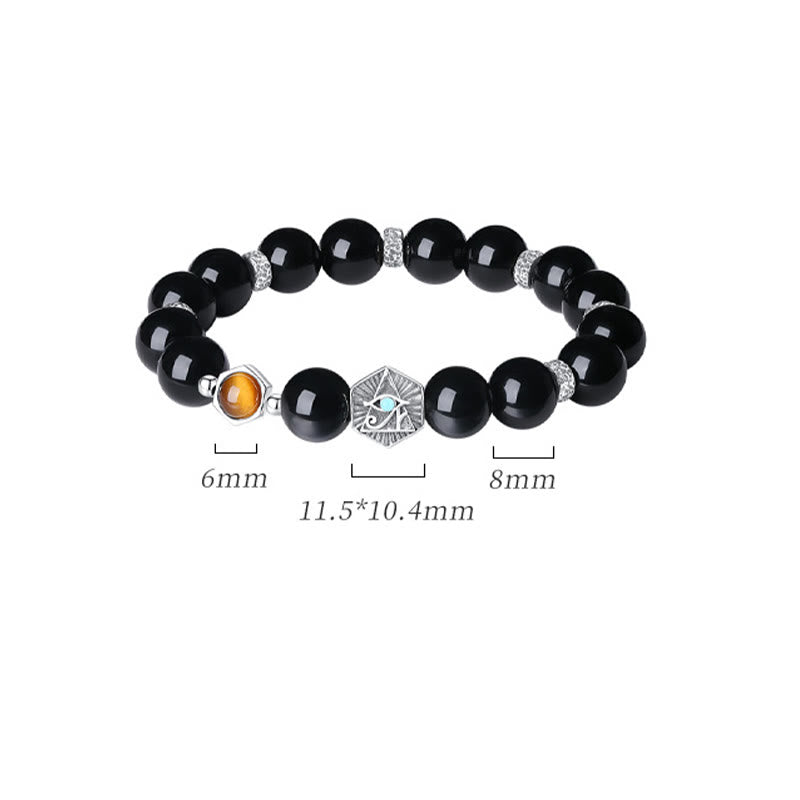 Foviel 925 Sterling Silver Black Obsidian Tiger Eye Eye of Providence Purification Bracelet