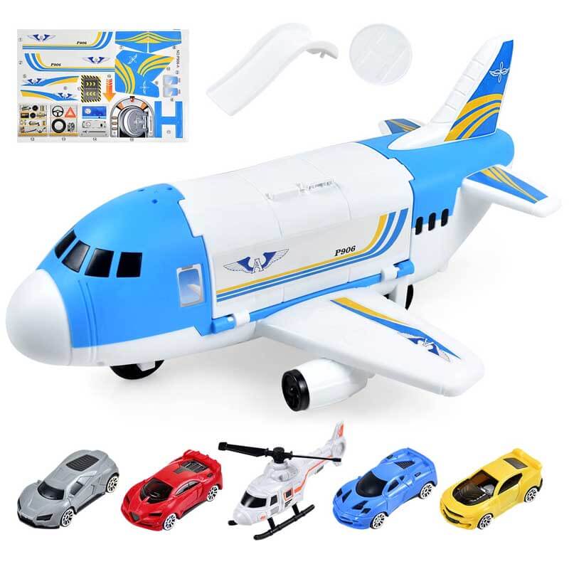Fidtoy Ensemble de jeu d'avion cargo avec voitures et hélicoptère