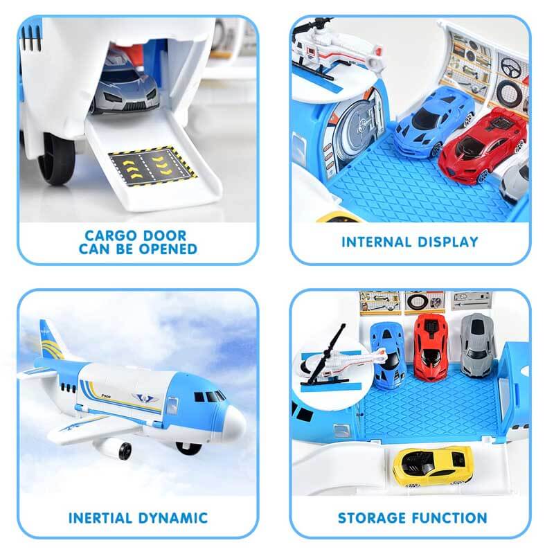 Fidtoy Ensemble de jeu d'avion cargo avec voitures et hélicoptère