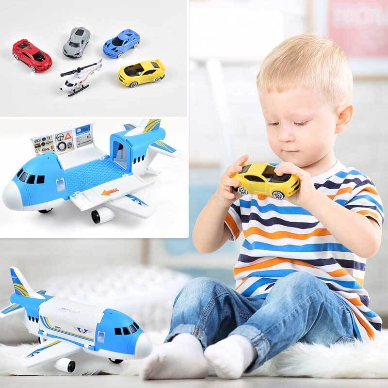 Fidtoy Ensemble de jeu d'avion cargo avec voitures et hélicoptère
