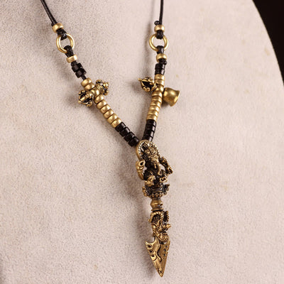 Buddha Stones Tibetan Ganesh Ganpati Elephant God of Wealth Dorje Vajra Spiritual Power Necklace Pendant Necklaces & Pendants BS Dorje/Vajra&Ganesh