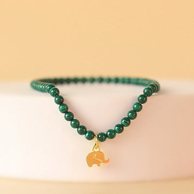 Buddha Stones Natural Malachite Elephant Anti-Anxiety Charm Bracelet Bracelet BS 4