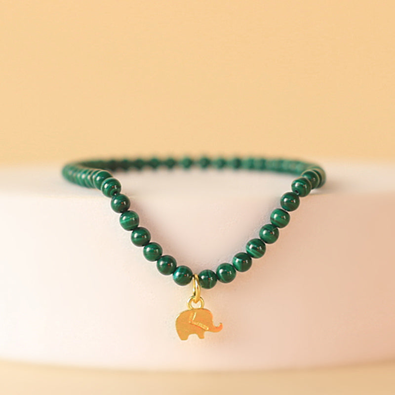 Buddha Stones Natural Malachite Elephant Anti-Anxiety Charm Bracelet Bracelet BS 4