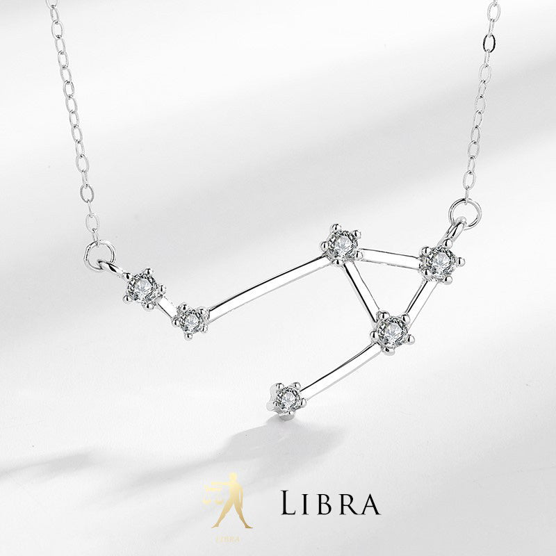 Collar Foviel de plata de ley 925 con las 12 constelaciones del zodiaco