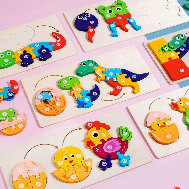 Fidtoy Ensemble de puzzles en bois d'animaux – Jouet d'apprentissage pour tout-petits avec formes d'animaux