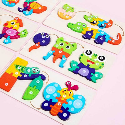 Fidtoy Ensemble de puzzles en bois d'animaux – Jouet d'apprentissage pour tout-petits avec formes d'animaux