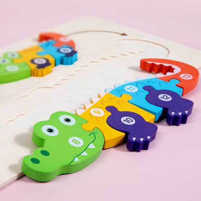 Fidtoy Ensemble de puzzles en bois d'animaux – Jouet d'apprentissage pour tout-petits avec formes d'animaux