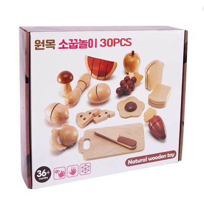 Accesorios de cocina de madera Fidtoy – Juego de cocina de juguete de 15 piezas para niños pequeños