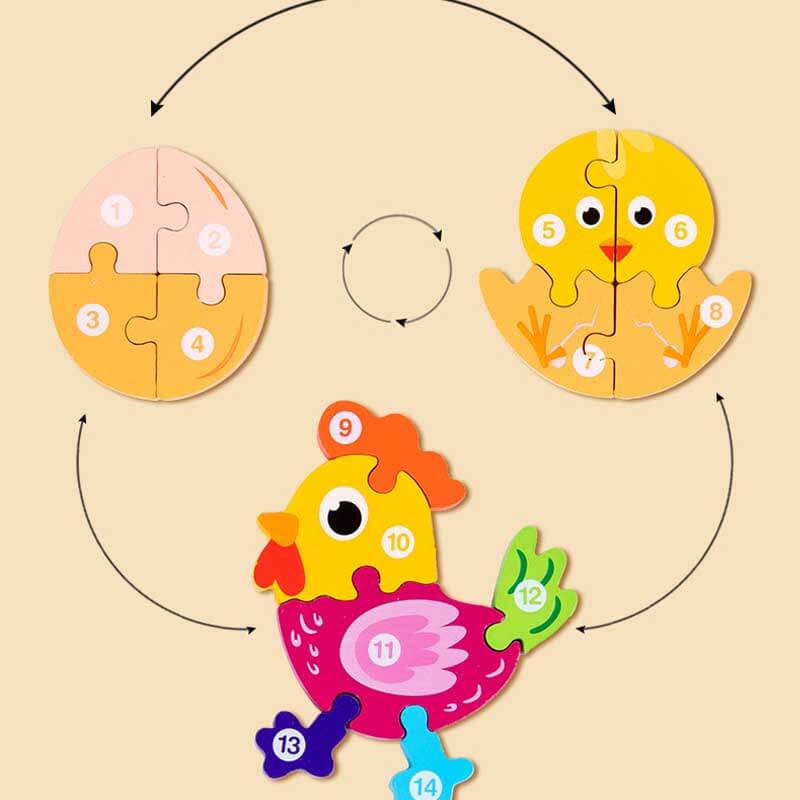 Fidtoy Ensemble de puzzles en bois d'animaux – Jouet d'apprentissage pour tout-petits avec formes d'animaux