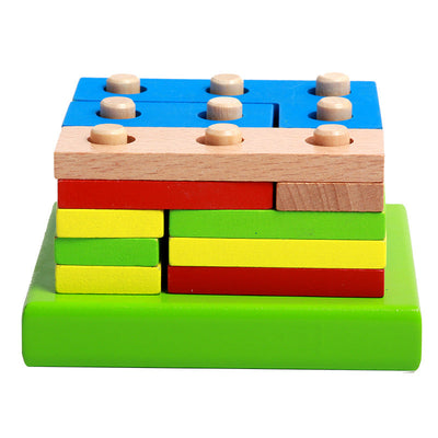 Puzle de Apilamiento de Formas Geométricas de Madera de Colores