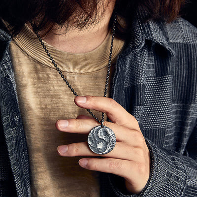 Buddha Stones 990 Sterling Silver Yin Yang Hammer Texture Harmony Necklace Pendant Necklaces & Pendants BS 4