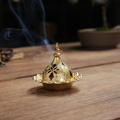 Buddha Stones Gold Gourd Star Feather Spiritual Meditation Mini Alloy Metal Incense Burner Incense Burner BS Gourd 7cm*6.3cm