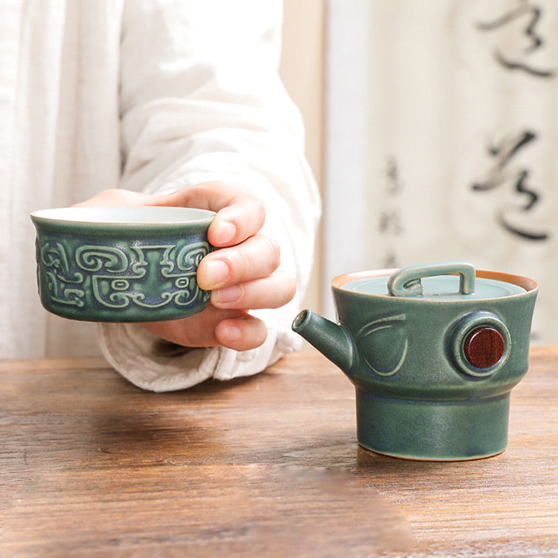 Buddha Stones Sanxingdui Ceramic Teacup Kung Fu Tea Cup With Bag Cup BS 18