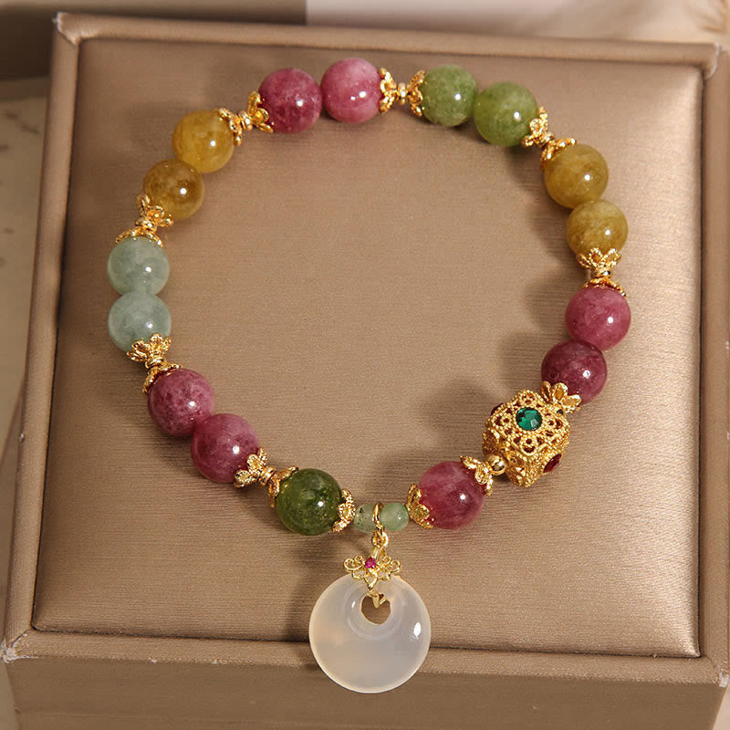 Buddha Stones Colorful Tourmaline Peace Buckle Charm Wisdom Bracelet Bracelet BS 4