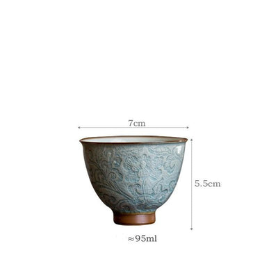 Buddha Stones Lotus Carved Ceramic Teacup Kung Fu Tea Cup Cup BS 7