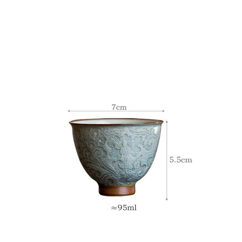 Buddha Stones Lotus Carved Ceramic Teacup Kung Fu Tea Cup Cup BS 7