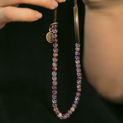 Buddha Stones Purple Phantom Red Hematoid Quartz Green Rutilated Quartz Copper Love Forgive Bracelet Bracelet BS 5