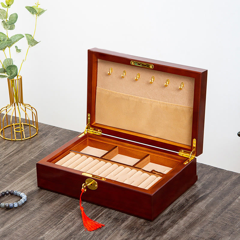 Buddha Stones Vintage Wooden Jewelry Box Two-Layer Solid Wood Jewelry Storage Box Jewelry Box BS 23