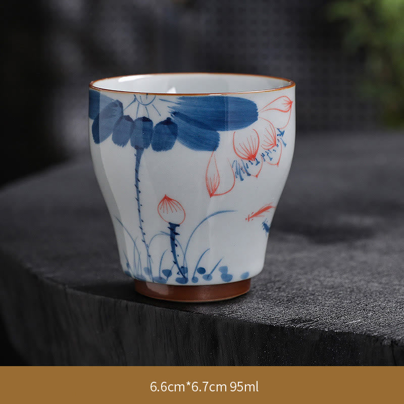 Buddha Stones Lotus Flower Leaf Bamboo Ceramic Teacup Kung Fu Tea Cups Cup BS Lotus 6.6cm*6.7cm*95ml