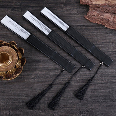 Buddha Stones Mountains Plum Blossom Lotus Magpie Bamboo Leaves Handheld Silk Bamboo Folding Fan 22.5cm 14