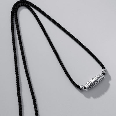 Buddha Stones 999 Sterling Silver Nine-Eye Dzi Bead Pattern Protection Rope Necklace Pendant Necklaces & Pendants BS 8