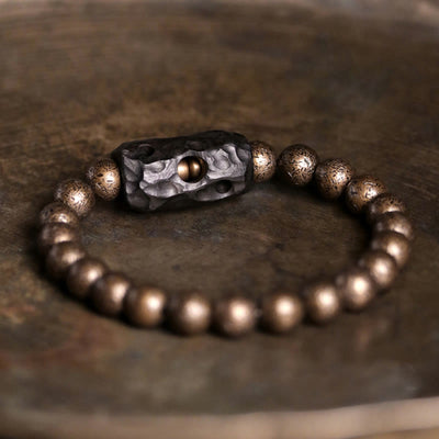 Buddha Stones Tibet Ebony Wood Copper Peace Balance Beaded Bracelet Bracelet BS 18cm