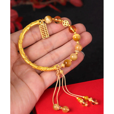 Buddha Stones Natural Tiger Eye Citrine Abacus Charm Protection Bracelet Bracelet BS 9