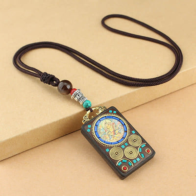 Buddha Stones Tibet God of Wealth Thangka Ebony Peace Necklace Pendant Necklaces & Pendants BS Yellow God of Wealth Thangka