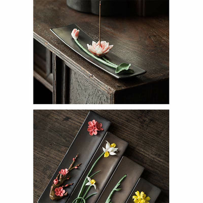Buddha Stones Lotus Peony Rose Flower Ceramic Spiritual Incense Burner Incense Burner BS 20