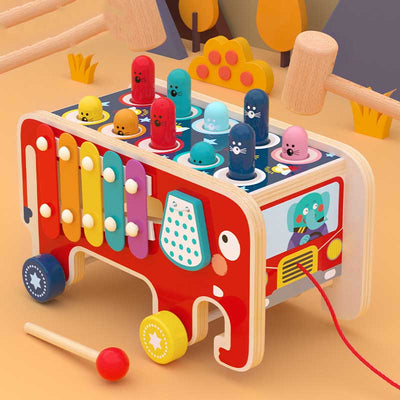 Fidtoy 5-in-1 Wooden Hammer Activity Toy for Toddlers | Hand-Eye Coordination & Cognitive Skills