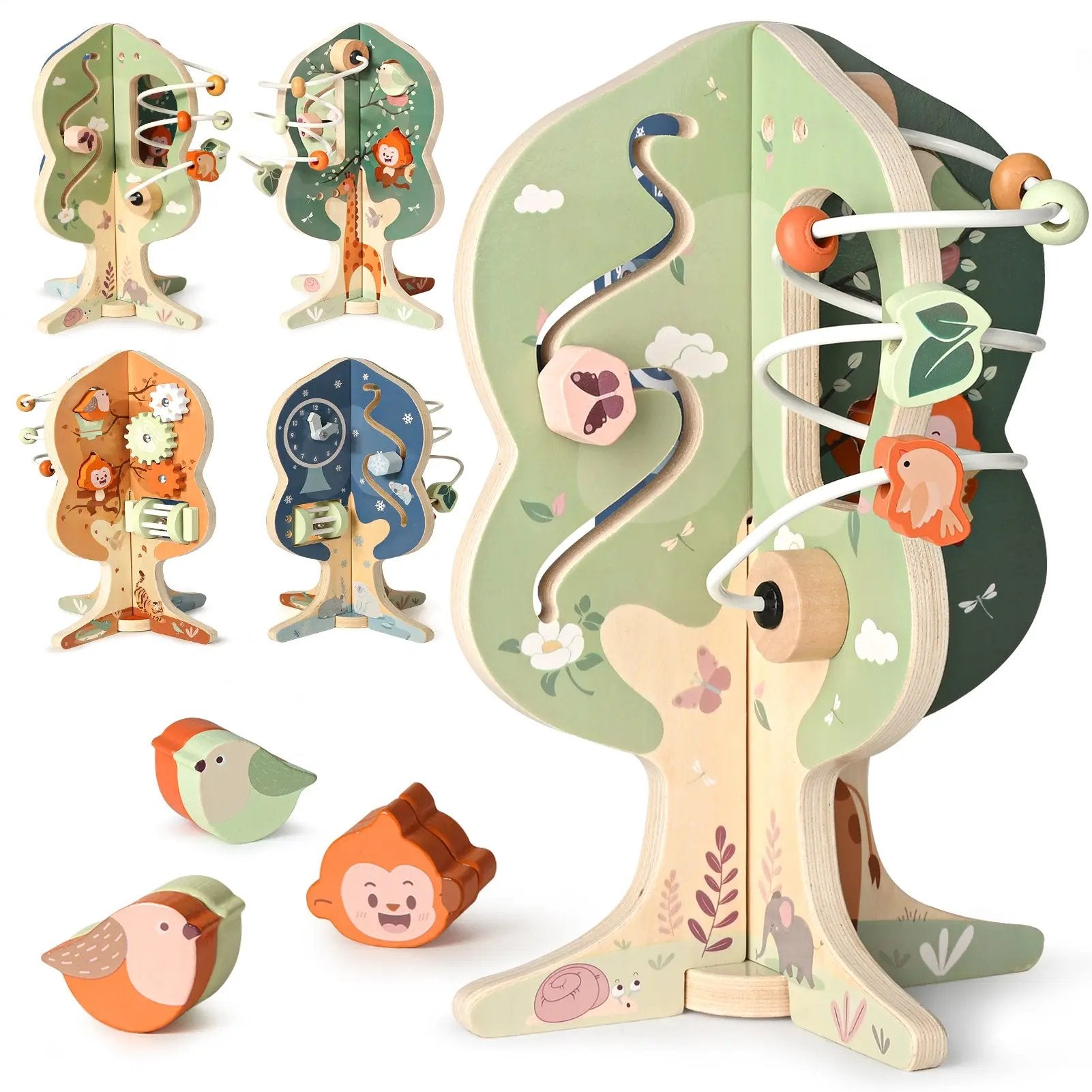 8-in-1 Tree-Themed Learning Cube for Toddlers - Montessori Educational Toy