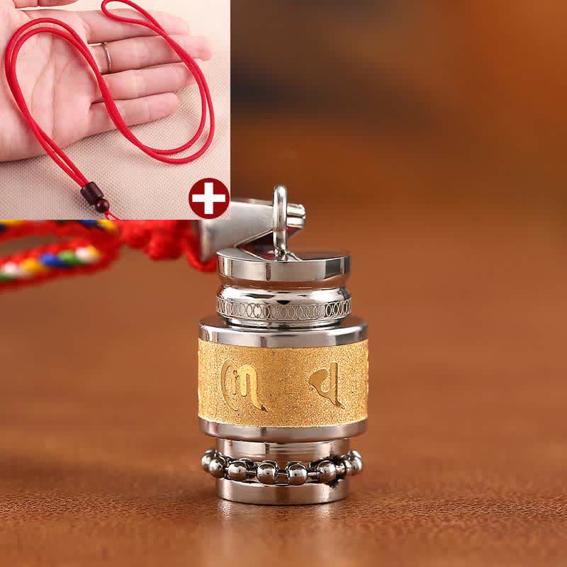 Buddha Stones Tibet Om Mani Padme Hum Shurangama Mantra Titanium Steel Wisdom Amulet Necklace Pendant Necklaces & Pendants BS 1.2cm*1.8cm Gold Red String