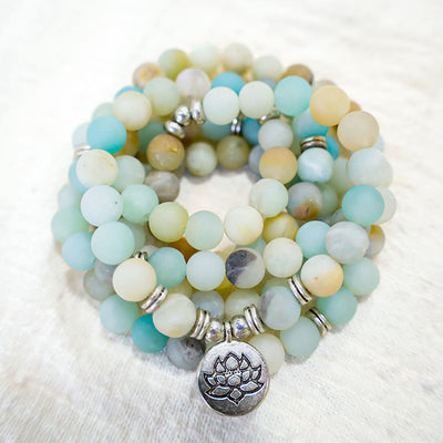 Buddha Stones Tibetan Amazonite Stone Blessing Lotus Mala Mala Bracelet BS 3