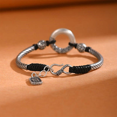 Buddha Stones 999 Sterling Silver Fu Character Peace Buckle Copper Coin Auspicious Clouds Fortune Bracelet Bracelet BS 9